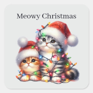 Festivals Meowy Weihnachtskatze hinzufügen Text Quadratischer Aufkleber