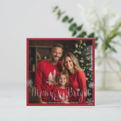 Festivals "Merry & Bright" Red Holiday Foto Card (Stehend Vorderseite)