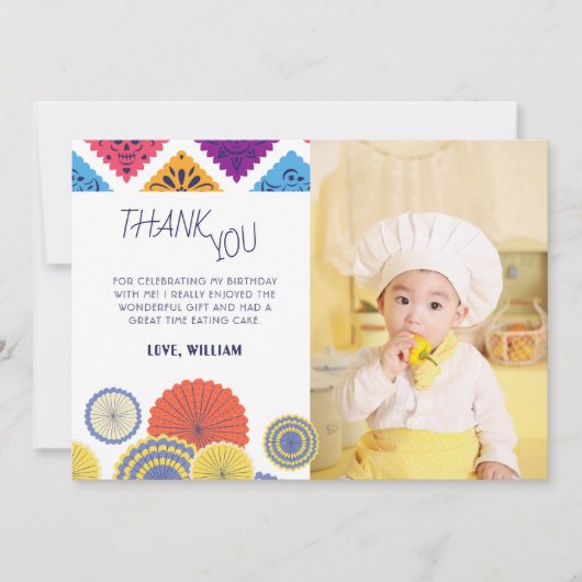 Festivals mexikanisches Papier Fan Foto Kind Danke Einladung (Vorderseite)