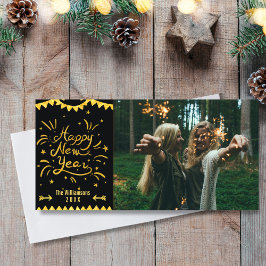 Festivals Modern Happy New Year Black & Gold Foto Feiertagskarte