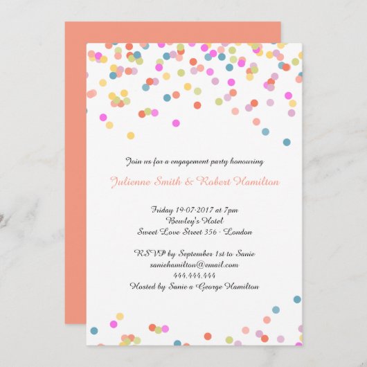 Festivals Moderne Konfetti-Engagement Party Einladung (Vorne/Hinten)