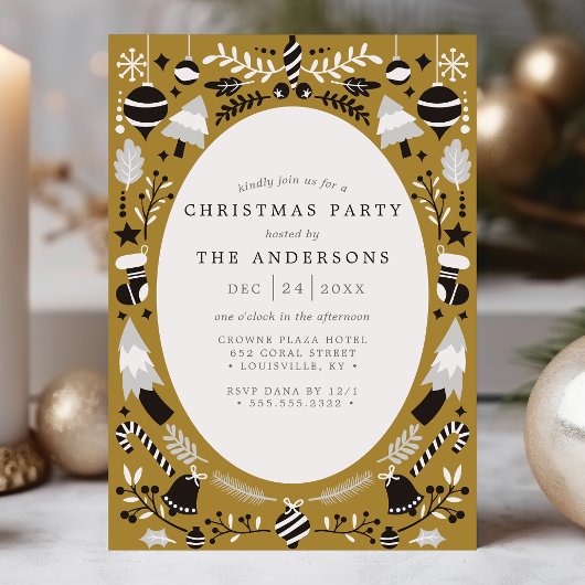 Festivals Modernes Black Gold Weihnachten Party Einladung