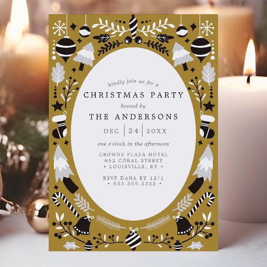 Festivals Modernes Black Gold Weihnachten Party Einladung