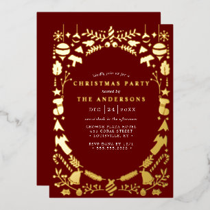 Festivals Modernes Gold Dark Red Christmas Party Folieneinladung