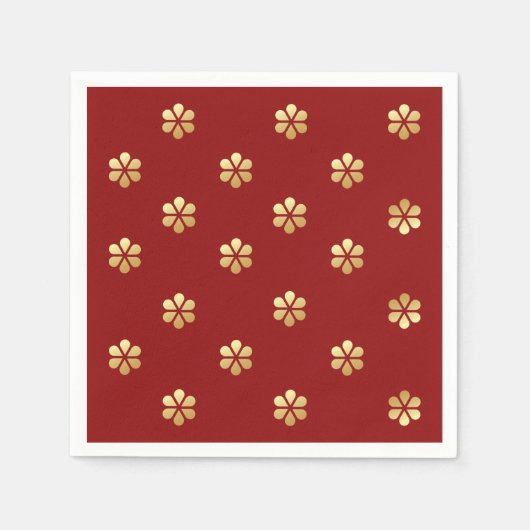 Festivals Modernes Rot & Gold Daisy Weihnachten Serviette (Vorderseite)