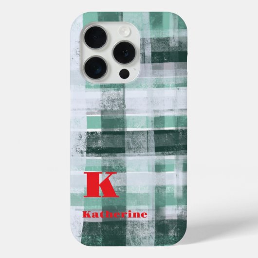 Festivals Monogramm kariert Tartan-Grün-Rot Case-Mate iPhone Hülle (Rückseite)
