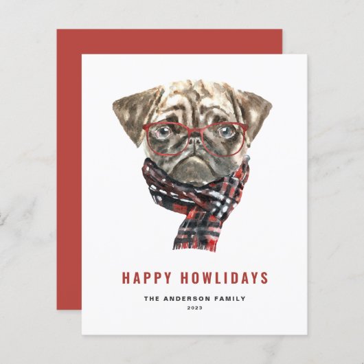 Festivals Mops-Happy Howlidays Card (Vorne/Hinten)
