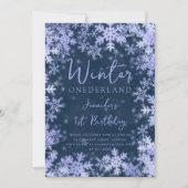 Festivals Navy Blauer Winter ONEDERLAND 1. Geburts Einladung (Vorderseite)