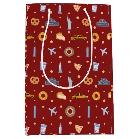 Festivals New York City Pattern Weihnachten Rot Mittlere Geschenktüte (Vorderseite)