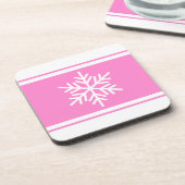 Festivals Nordic Snowflake Hübsch Pink White Strip Getränkeuntersetzer (Linke Seite)