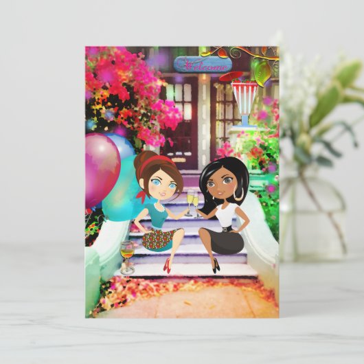 Festivals Party Einladung für farbenfrohe Häuser (Stehend Vorderseite)