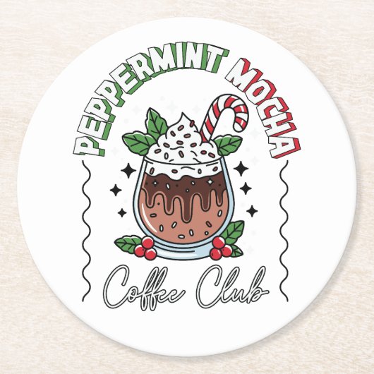 Festivals Peppermint Mocha Coffee Cup Design Runder Pappuntersetzer (Vorderseite)
