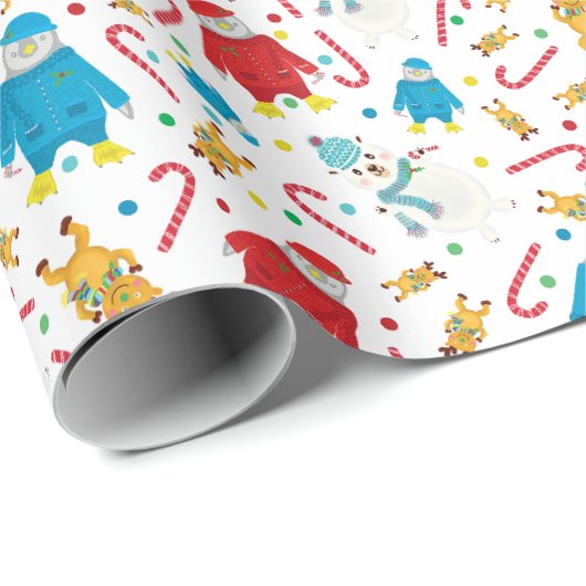 Festivals Pinguin Reindeer Snowman Design Geschenkpapier (Rolleneckpunkt)