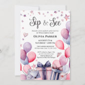 Festivals Pink Blue Ballon Willkommen Baby SIP UND Einladung (Vorderseite)