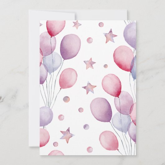 Festivals Pink Blue Ballon Willkommen Baby SIP UND Einladung (Rückseite)