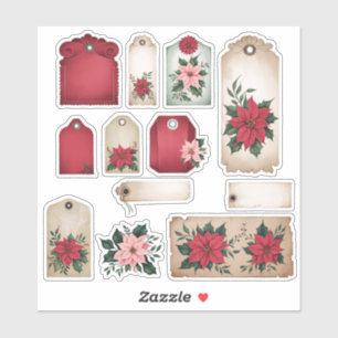 Festivals Poinsettia Floral Ephemere Aufkleber