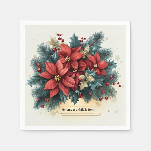 Festivals Poinsettia Krippe Verse Decoupage Serviette (Vorderseite)