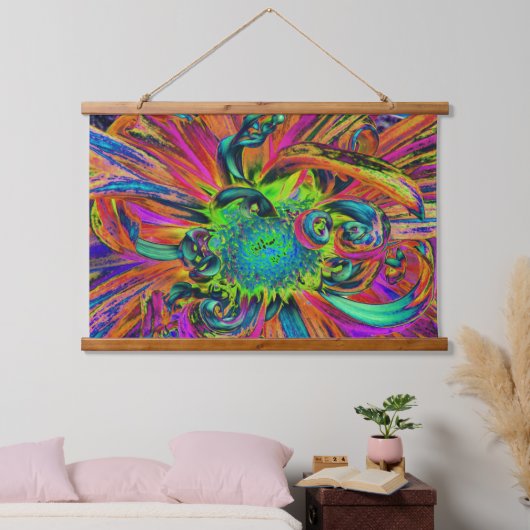 Festivals Psychedelisch farbenfrohe Dahlia Blume P Wandteppich Mit Holzrahmen (Schlafzimmer)