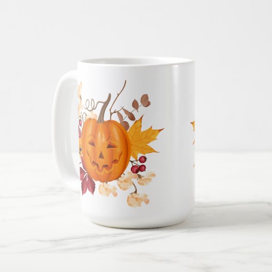 Festivals Pumpkin-Tasse mit Herbstblättern Kaffeetasse (Vorderseite Links)