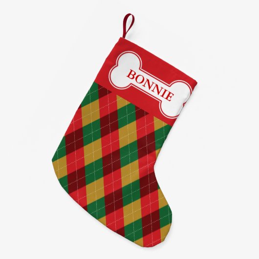Festivals Raute Muster & Dog Knochen mit Namen Kleiner Weihnachtsstrumpf (Vorderansicht (hängend))