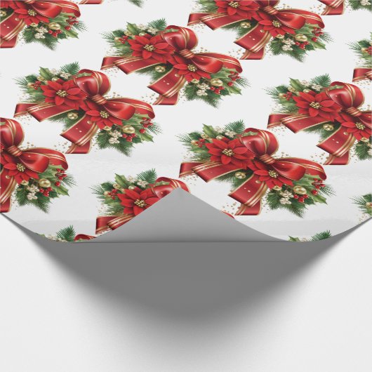 Festivals Red and Gold Christmas Bow Muster Geschenkpapier (Ecke)