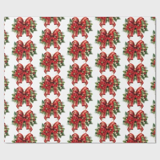 Festivals Red and Gold Christmas Bow Muster Geschenkpapier (Flach)