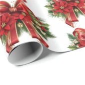 Festivals Red and Gold Christmas Bow Muster Geschenkpapier (Rolleneckpunkt)