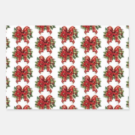 Festivals Red and Gold Christmas Bow Muster Geschenkpapier Set (Vorderseite)