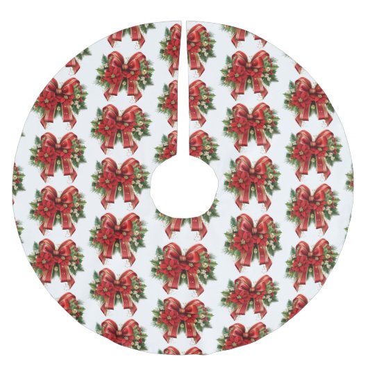 Festivals Red and Gold Christmas Bow Muster Polyester Weihnachtsbaumdecke (Vorderseite)