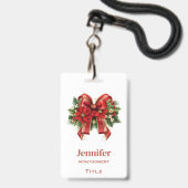 Festivals Red and Gold Weihnachtsbow Ausweis (Vorderseite mit Lanyard)
