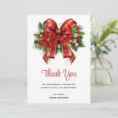 Festivals Red and Gold Weihnachtsbow Dankeskarte (Stehend Vorderseite)