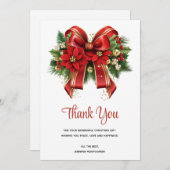 Festivals Red and Gold Weihnachtsbow Dankeskarte (Vorne/Hinten)