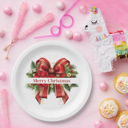 Festivals Red and Gold Weihnachtsbow Pappteller (Party)