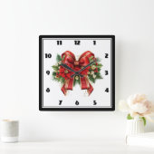 Festivals Red and Gold Weihnachtsbow Quadratische Wanduhr (Zuhause)