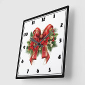 Festivals Red and Gold Weihnachtsbow Quadratische Wanduhr (Winkel)