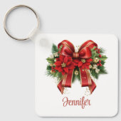 Festivals Red and Gold Weihnachtsbow Schlüsselanhänger (Vorderseite)