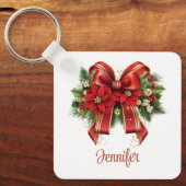 Festivals Red and Gold Weihnachtsbow Schlüsselanhänger (Vorderseite)