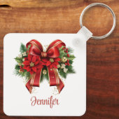 Festivals Red and Gold Weihnachtsbow Schlüsselanhänger (Rückseite)