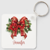 Festivals Red and Gold Weihnachtsbow Schlüsselanhänger (Rückseite)