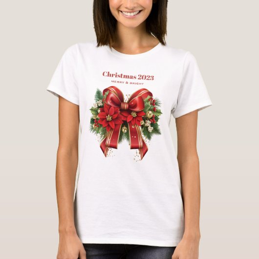 Festivals Red and Gold Weihnachtsbow T-Shirt (Vorderseite)