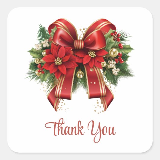 Festivals Red and Gold Weihnachtsbow Vielen Dank Quadratischer Aufkleber (Vorderseite)