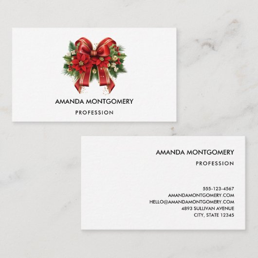 Festivals Red and Gold Weihnachtsbow Visitenkarte (Vorne/Hinten)