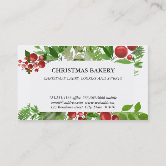 Festivals Red Berry Holly Weihnachtsbäckerei Visitenkarte (Rückseite)