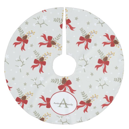 Festivals Red Bows Weihnachtsfamilie Monogram Polyester Weihnachtsbaumdecke (Vorderseite)