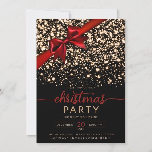 Festivals Red Gold Winter Shiny Stars Company Xmas Einladung (Vorderseite)