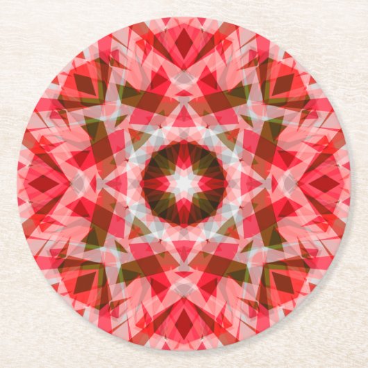 Festivals Red Green Geometric Cosy Christmas Star Runder Pappuntersetzer (Vorderseite)