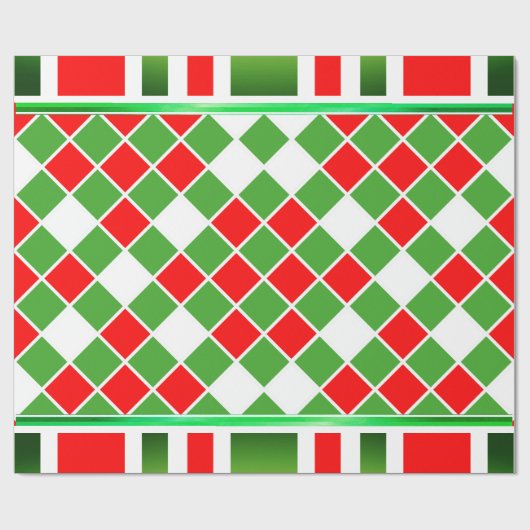 Festivals Red White Green Diamond Squares Checked Geschenkpapier (Flach)