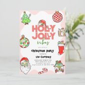Festivals Retro Holly Jolly Vibes Weihnachts-Party Einladung (Stehend Vorderseite)