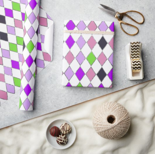 Festivals Retro Lila Diamantmuster Geschenkpapier (Kunsthandwerk)