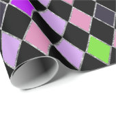 Festivals Retro Lila Schwarzes Diamantmuster Geschenkpapier (Rolleneckpunkt)